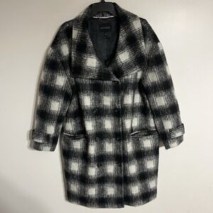 Banana Republic Women Wool Blend‎ Plaid Italian Black And White Posh Coat Large